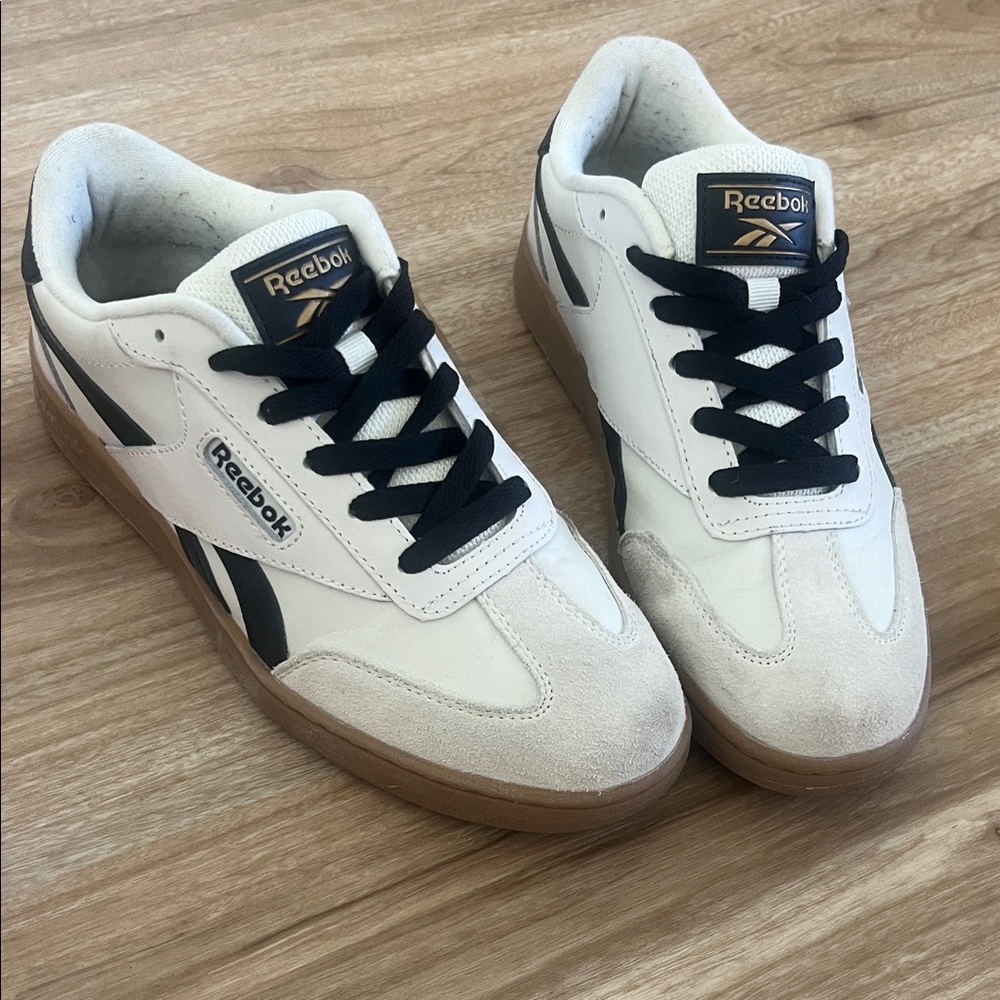 Reebok Women’s White and Black Sneakers with Tan Sole